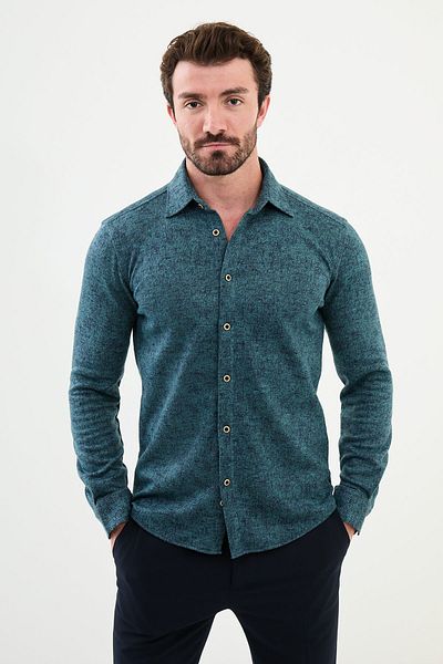 Mcr Patterned Green Slim Fit Wool Men's Shirt