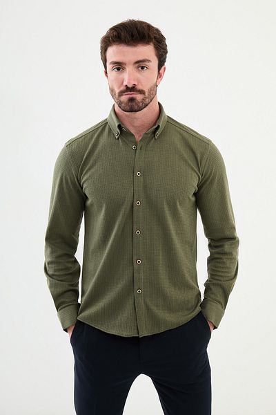 Mcr Patterned Slim Fit Men's Shirt Khaki - 27003.24K
