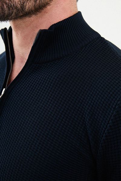 Mcr Textured Slim Fit Zippered Half Turtleneck Men's Knitwear Sweater Navy Blue - 11509.24K