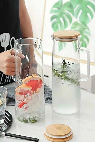 SepetçiBaba Carmen- Vacuum Heat Resistant Borosilicate Glass Jug with Bamboo Lid 1000 ml