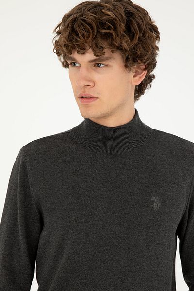U.S. Polo Assn. Men's Anthracite Melange Slim Fit Half Throat Basic Sweater - 50293499 -Vr081