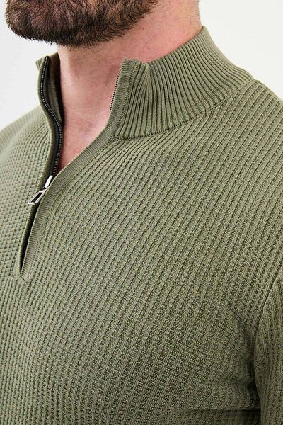 Mcr Textured Slim Fit Zippered Half Turtleneck Men's Knitwear Sweater Khaki - 11509.24K
