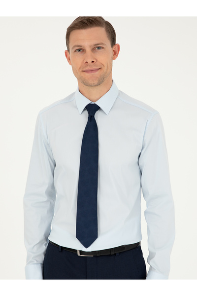 Cacharel Light Blue Slim Fit Cotton Blend Classic Shirt 50292265-Vr003