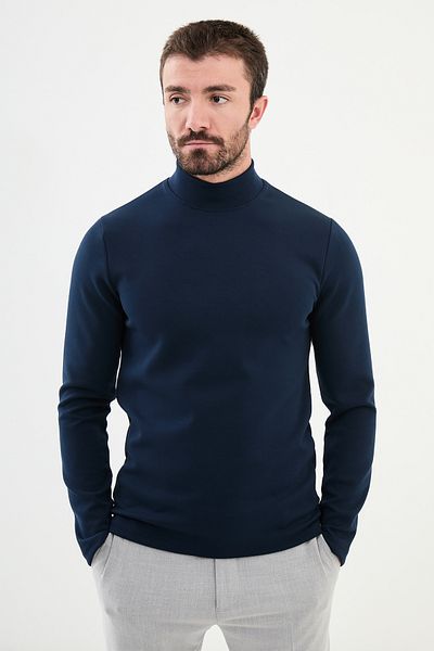 Mcr Plain Slim Fit Half Turtleneck Long Sleeve Men's T-Shirt Navy Blue - 36838.24K