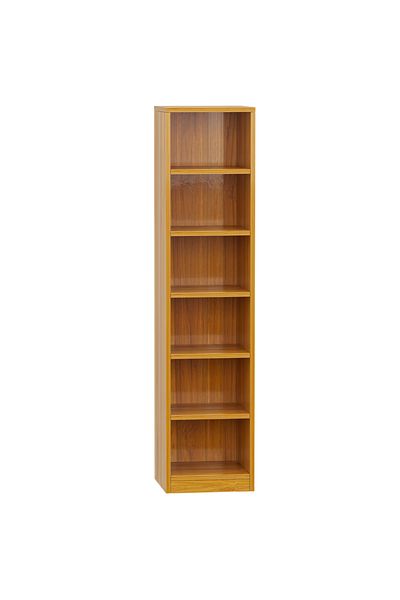 Mahmayi Wooden Storage Display Shelves 6-Tier Freestanding, Box Shelves, Light Walnut