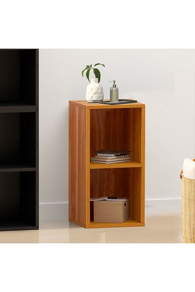 Mahmayi Wooden Storage Display Shelves 2-Tier Freestanding, Box Shelves, Light Walnut