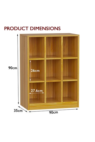 Mahmayi Wooden Display Shelves with 9 Storage Compartment, Freestanding, Light Walnut