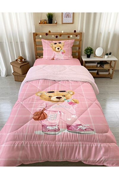 Evmila Çift Taraflı Teddy Desenli Kapitone Yorgan - Tek Kişilik Kişilik Uyku ...