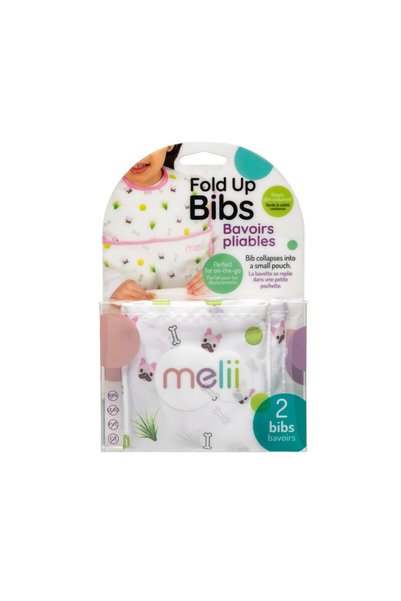 Melii Fold Up Bib with scoop White & Pink Bulldog 2 pcs