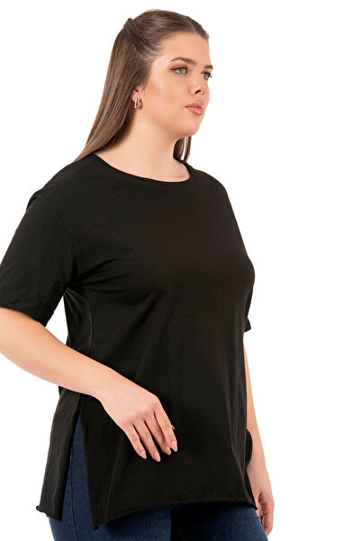 ÖZKAN underwear Özkan 27071 - 100% Cotton Flexible and Comfortable Women's Premium, Round Neck and Split Large Size Short Sleeve