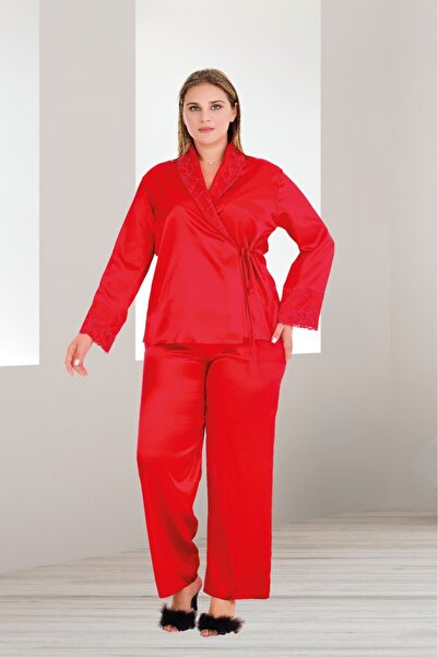 Lady Lingerie Set pijama roșie pentru femei cu mâneci lungi