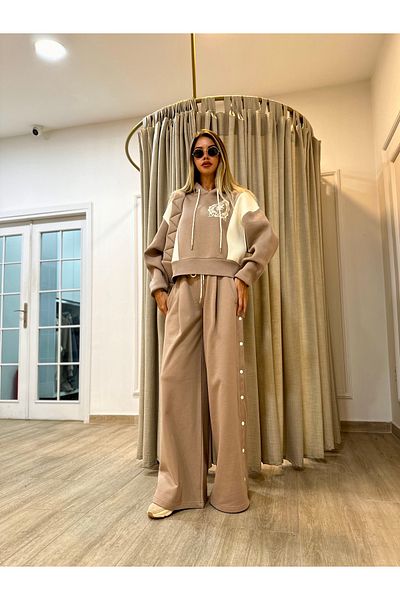 POODLE Pantaloni de sport Jogger pentru damă, cu snap și dungi