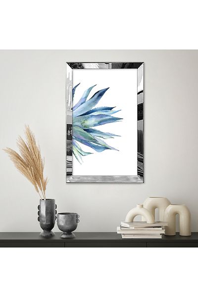 Zevahir Mobilya Dekorasyon Stupell Industries Aloe Plant Acuarelă Stil Frunze Tablou MDF unic cu cadru din plexiglas cu oglindă argintie