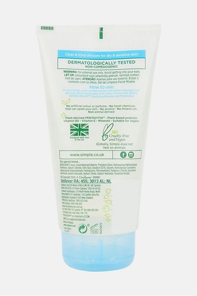 Simple Micellar Facial Gel Wash 150ml, Blue
