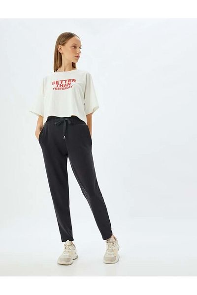 Koton Φούτερ Jogger με ψηλόμεσο κορδόνι - 5WAK40108NK ΜΑΥΡΟ
