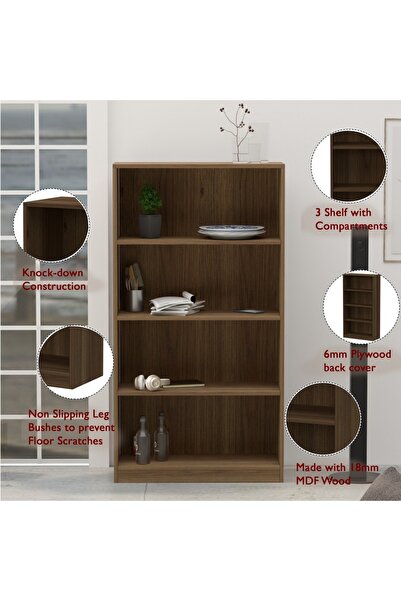 Mahmayi Wooden Storage Display Shelves 4-Tier Freestanding, Zabrano