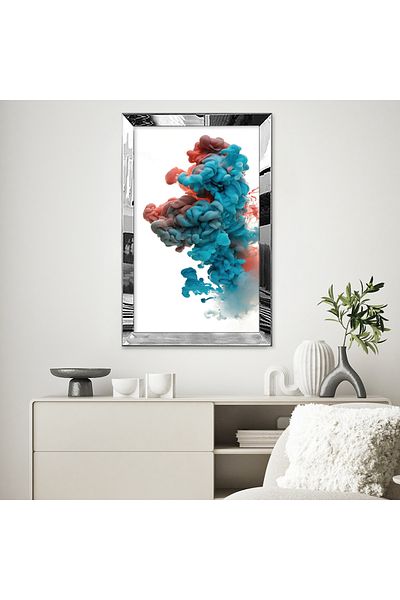 Zevahir Mobilya Dekorasyon Pictură colorată Smoke cu cadru din plexiglas cu oglindă argintie MDF unică