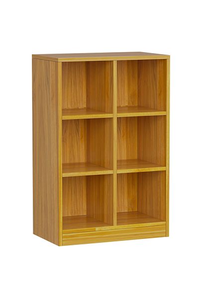 Mahmayi Wooden Display Shelves with 6 Storage Compartment, Freestanding, Light Walnut
