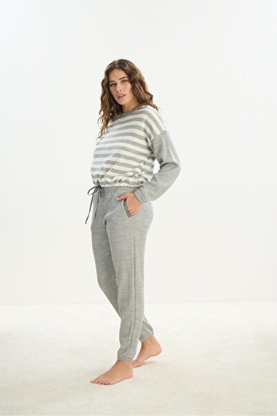 Sevim Сірий акриловий жіночий піжамний комплект - довгий рукав C0T1N1O61
