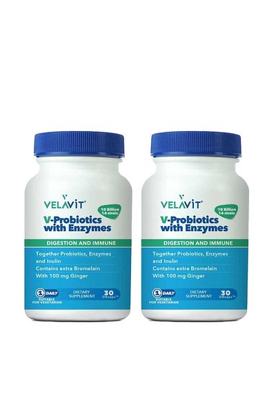 Velavit V-Probiotics - 30 Enzyme Capsules Small Tablets 2 Pack