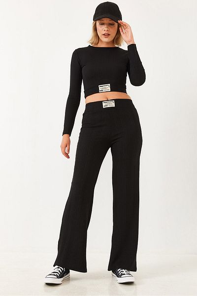 Bianco Lucci Women's Label Detailed Crop Knitted Top and Bottom Set 60251853