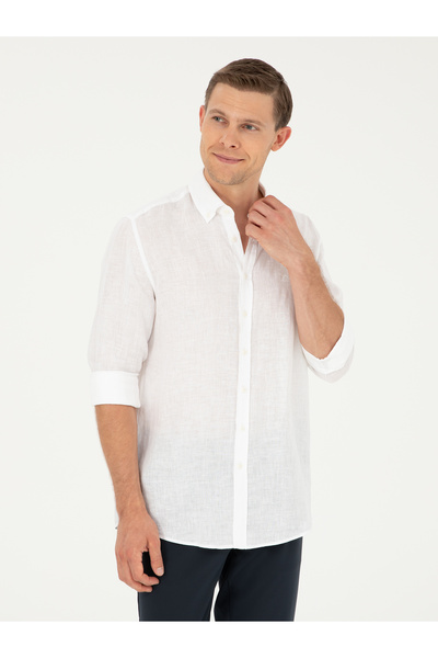 Cacharel Beyaz Regular Fit %100 Keten Gömlek 50284823-VR013