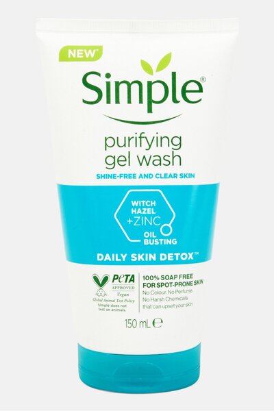 Simple Purifying Daily Skin Detox Gel Wash 150ml, White/Green