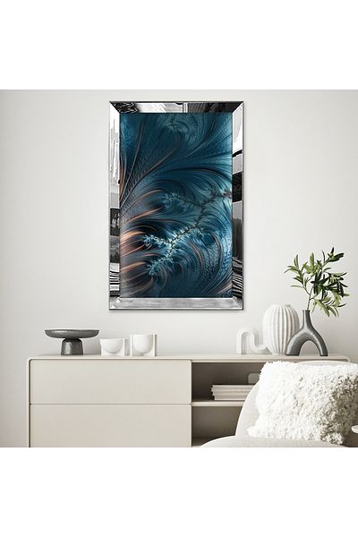 Zevahir Mobilya Dekorasyon Blue Wave Strips Ocean Single MDF Table cu cadru din plexiglas cu oglindă argintie