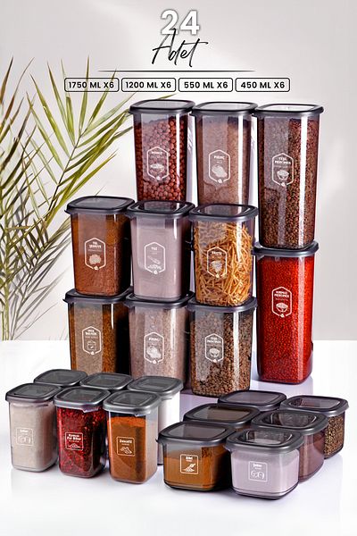 Kitchen Life Modernity 24-Piece Food Storage Container Set - Square Patterned with Label (1750ml x6 - 1200ml x6 - 555ml x6 - 400 x6)