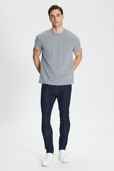 George Henry Unisex bavlněné tričko Slim Fit Slim Fit s výstřihem tmavě šedá Melange
