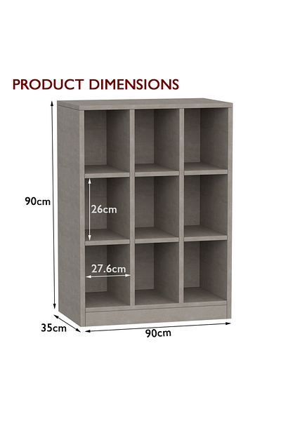 Mahmayi Wooden Display Shelves with 9 Storage Compartment, Freestanding, Light Concrete