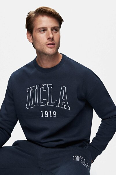 UCLA Ανδρικό φούτερ Sandhill Navy Blue Crew με κεντημένο ράστερ Loose Fit