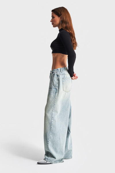 its basic Kadın Tint Kot Rengi Skater Balon Fit Orta Bel Denim