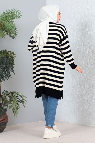 MODAQU Black Long Striped Knitwear Tunic