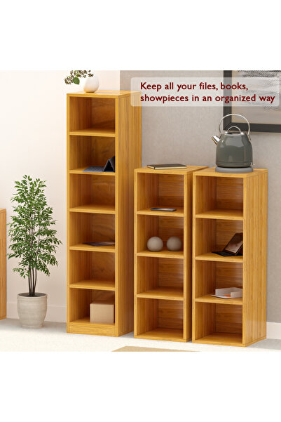 Mahmayi Wooden Storage Display Shelves 4-Tier Freestanding, Box Shelves, Light Walnut