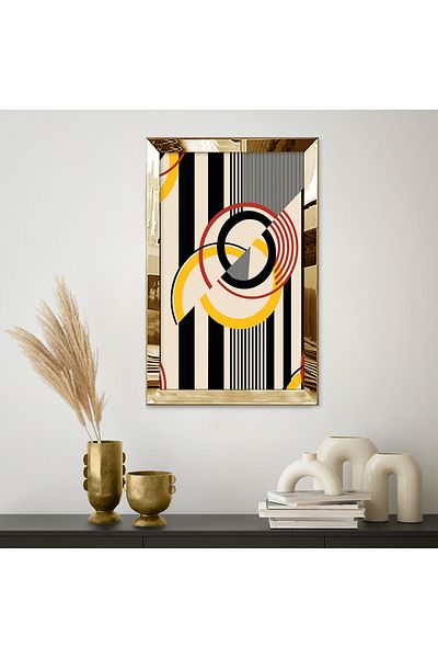 Zevahir Mobilya Dekorasyon Τραπέζι μονό MDF σε στυλ Bohemian Art με χρυσό καθρέφτη από πλεξιγκλάς