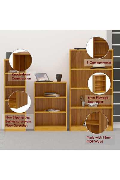 Mahmayi Wooden Storage Display Shelves 3-Tier Freestanding, Light Walnut