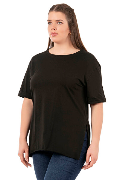 ÖZKAN underwear Özkan 27071 - 100% Cotton Flexible and Comfortable Women's Premium, Round Neck and Split Large Size Short Sleeve