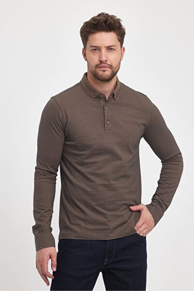 ENQUE Ανδρικό μακρύ μακρύ γιακά πόλο χειμερινό βασικό καφέ φούτερ