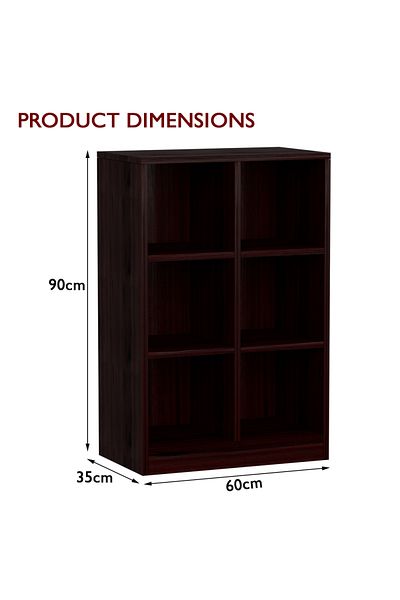 Mahmayi Wooden Display Shelves with 6 Storage Compartment, Freestanding, Dark Walnut