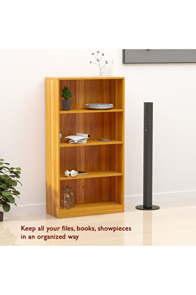 Mahmayi Wooden Storage Display Shelves 4-Tier Freestanding, Light Walnut