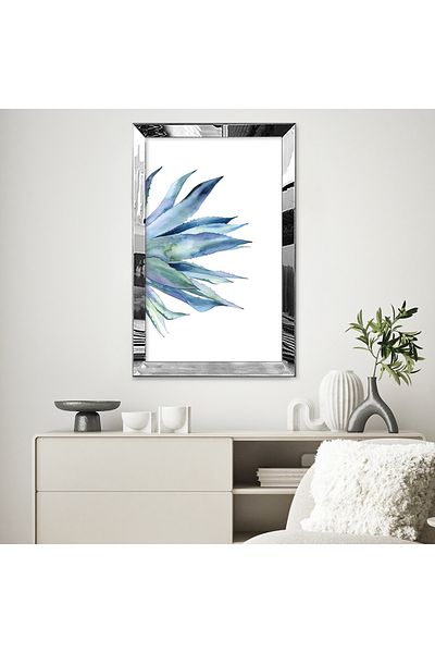 Zevahir Mobilya Dekorasyon Stupell Industries Aloe Plant Acuarelă Stil Frunze Tablou MDF unic cu cadru din plexiglas cu oglindă argintie