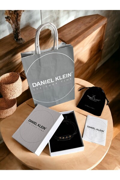 Daniel Klein Orijinal Erkek Bileklik Hakiki Deri Paslanmaz Çelik Detaylı Siyah Renk Mıknatıs Tokalı DKEBLK2011C2