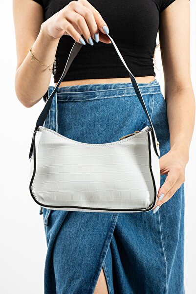 MY VİNTAGE Women's Crocodile Patterned Baguette Bag