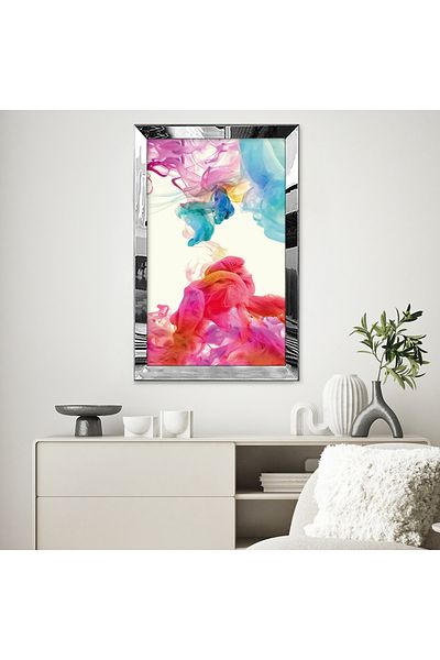 Zevahir Mobilya Dekorasyon Masa din MDF cu oglinda argintie din plexiglas, amestec de cerneala, abstracta Splash