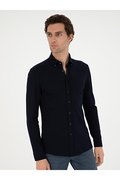 Cacharel Lacivert Slim Fit Pamuk Karışımlı Gömlek 50287865-VR033