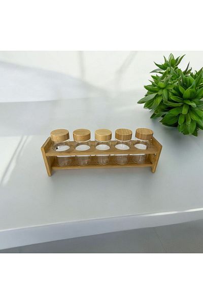 ANJEAHOME Cape 5-Piece 220 ml Countertop Spice Rack Set with Bamboo Lid Stand