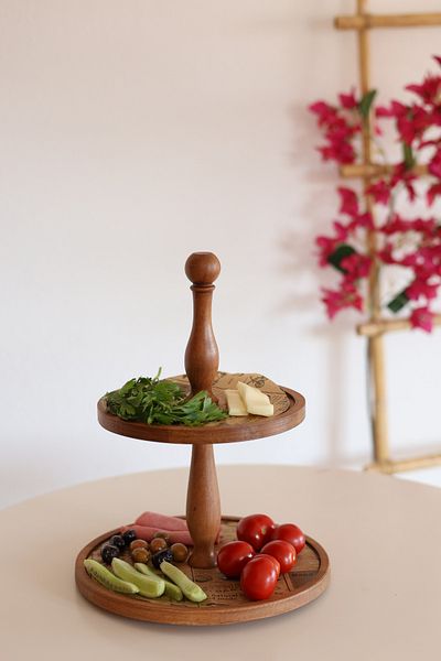 justwood 2 Tiers 21/25 Cm Wooden Cake Cake Presentation Stand - Serving Presentation Plate, Multi-Purpose Catering