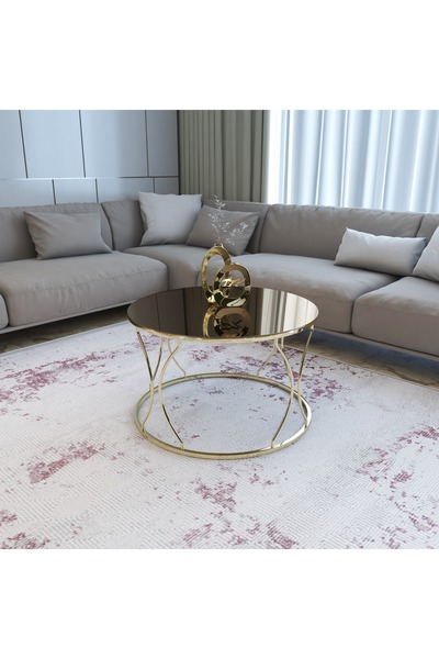 Puklife Rüya Orta Sehpa Gold Renk Metal Ayak Bronz Ayna