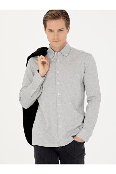 Cacharel Gri Slim Fit Uzun Kollu Gömlek 50255655-VR024